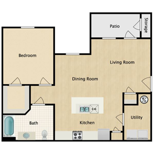 A1 - One Bedroom / One Bath - 750 Sq. Ft.*