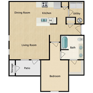 A2 - One Bedroom / One Bath - 750 Sq. Ft.*