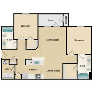 B1 - Two Bedroom / Two Bath - 983 Sq. Ft.*
