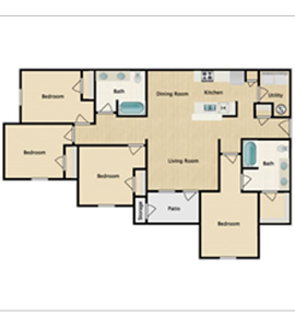 D1 - Four Bedroom / Two Bath - 1,360 Sq. Ft.*